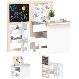 Ensemble Table Chaise Tableaux Pliables Enfant Multi-rangement Beige Blanc
