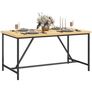 Table à Manger Rectangulaire 6 Personnes Style Industriel Acier Noir Effet Bois Pin Clair