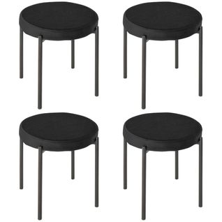 Lot De 4 Tabourets Empilables Métal Assise Rembourrée Velours Noir