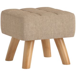 Pouf Repose-pieds Style Nordique Bois Tissu Effet Capitonné
