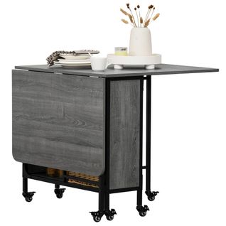 Table à Rabat Pliable Mobile 6 Pers. Métal Noir Effet Bois