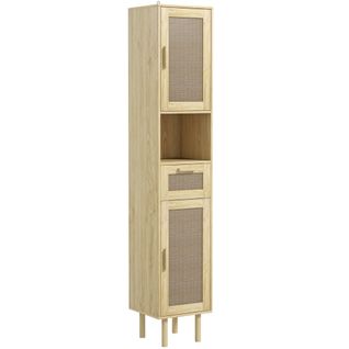 Colonne De Salle De Bain Style Bohème H. 170 Cm Effet Rotin Bois Clair