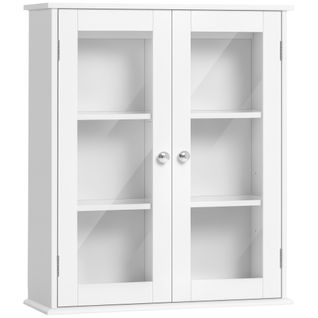 Armoire Murale Salle De Bain 2 Portes Vitrées 2 Étagères Blanc