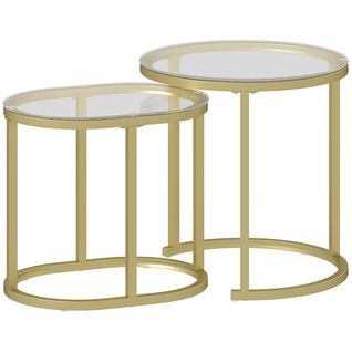 Lot De 2 Tables Basses Gigognes Acier Doré Verre Trempé