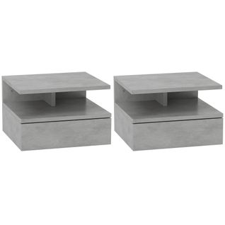 Lot De 2 Tables De Chevet Murales - Tiroir Coulissant, Niche, Plateau - Gris Ciment