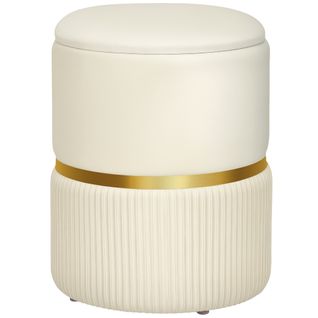Pouf Repose-pied Tabouret Design Avec Coffre De Rangement Velours Côtelé Acier Brossé Doré