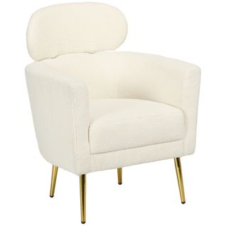 Fauteuil Cabriolet Design Bouclette Piètement Métal Doré Appui-tête