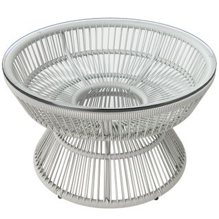 Table Basse De Jardin Ronde Résine Aspect Rotin Plateau Verre