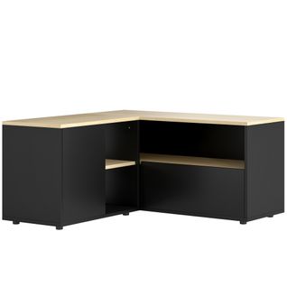 Meuble TV D'angle 2 Portes 3 Niches Aspect Bois Chêne Clair Blanc