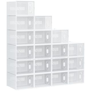 Étagère Cube Modulable - 18 Cubes - Meuble à Chaussures - Pp Blanc Transparent