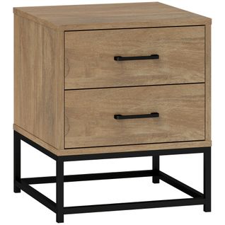 Lot De 2 Chevets Effet Bois Exotique 2 Tiroirs Métal Noir