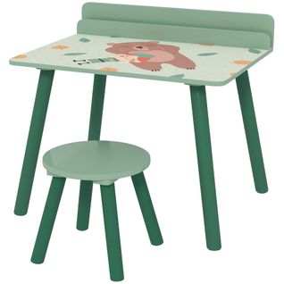 Ensemble Table Et Tabouret Enfant Design Animaux De La Fôret - Porte-livres Intégré - Bois