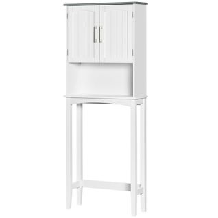 Meuble Wc Dessus Toilettes 2 Portes Étagère Niche Blanc Gris