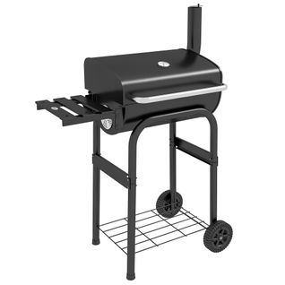 Barbecue Charbon De Bois Avec Couvercle 2 Roues Grilles Acier Chromée