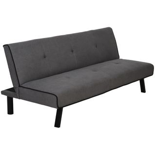 Canapé Convertible 3 Places Dossier Inclinable Réglable Métal Noir Tissu Gris