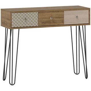 Console Style Néo-rétro 3 Tiroirs Graphiques Piètement Épingle Effet Bois