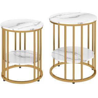 Lot De 2 Tables Basses Gigognes Rondes Style Art Déco Avec Étagère
