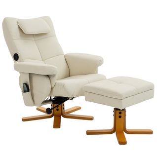 Ensemble Fauteuil Massant Repose-pieds Design Chesterfield Bois Pu