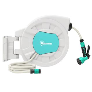 Dévidoir Mural Enrouleur Auto Pivotant Tuyau 35 + 2 M Avec Lance Et Support