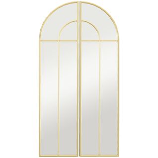 Miroir Mural Style Verrière Dim. Panneau 30 X 120 Cm Métal Doré Verre
