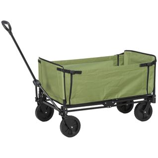 Chariot De Jardin Pliable 130l Acier Noir Tissu Haute Densité Kaki