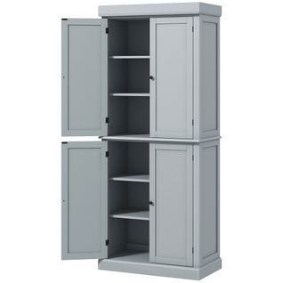 Buffet Haut - Armoire De Cuisine - 2 Portes, 4 Étagères - Gris