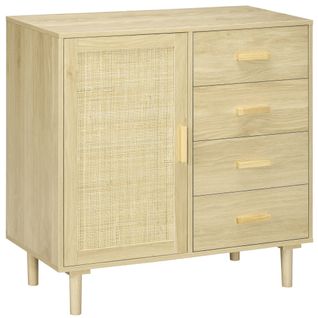 Buffet Cannage Rotin Style Naturel Porte Étagère 4 Tiroirs