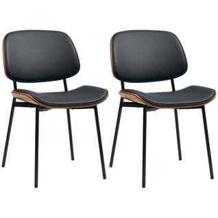 Lot De 2 Chaises Désign Néo-rétro Assise Dossier Cintré Bois Synthétique Noir
