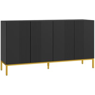 Buffet Enfilade Design Graphique 2 Portes 2 Étagères Acier Doré Noir