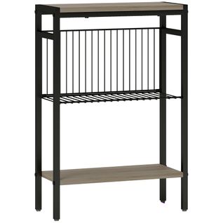 Bout De Canapé Design 2 Étagères Effet Bois Gris Clair Acier Noir