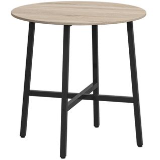 Table Ronde Dia. 80 Cm Style Industriel Acier Noir Aspect Bois Clair