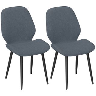 Lot De 2 Chaises De Salon Design Piètement Acier Noir Tissu Effet Lin Gris