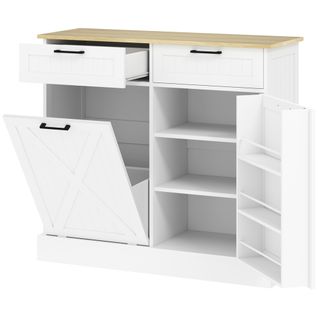 Buffet Cuisine Meuble Poubelle 38l Multi-rangement Effet Bois Clair Blanc