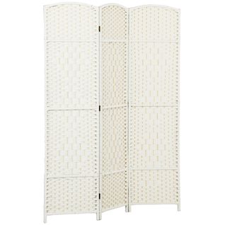 Paravent Intérieur 3 Panneaux Pliables En Bois Style Bohème Tissé