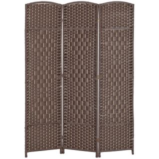 Paravent Intérieur 3 Panneaux Pliables En Bois Style Bohème Tissé