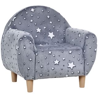 Fauteuil Enfants Phosphorescent Avec Motif Étoilé, Tissu Velours, Gris