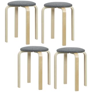 Lot De 4 Tabourets Empilables Assise Rembourrée Bois Clair Gris