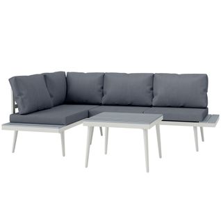 Ensemble Salon De Jardin Modulable 4 Personnes 3 Pièces Design Métal Crème Coussins Gris