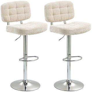 Lot De 2 Tabourets De Bar Design Chesterfield Acier Chromé Tissu Beige