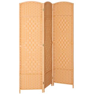 Paravent Intérieur 3 Panneaux Pliables En Bois Style Bohème Tissé