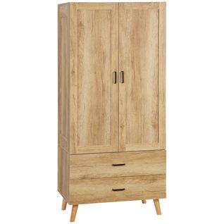 Armoire De Chambre 2 Portes Penderie 2 Tiroirs Aspect Chêne Clair