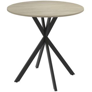 Table Ronde Bois 2 Personnes Dia. 80 Cm Style Industriel Piètement Croisé Acier Noir