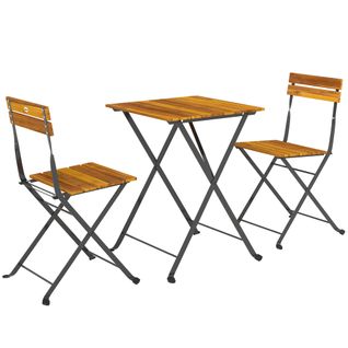 Ensemble Bistrot De Jardin 3 Pièces Pliables Style Exotique Acier Noir Acacia Verni