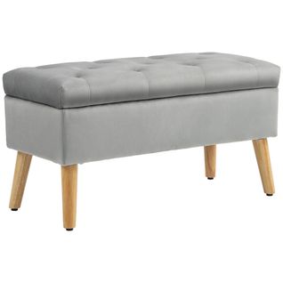 Banquette Coffre Design Scandinave Bois Assise Effet Capitonné Velours