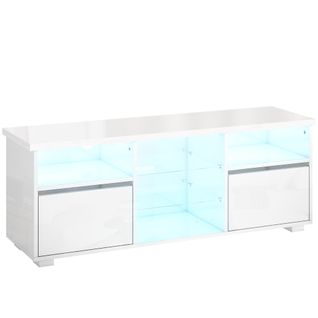 Meuble TV Blanc Laqué LED Design Multi-rangement