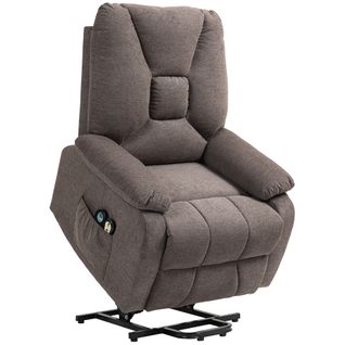 Fauteuil Releveur Massant Chauffant Inclinable Tissu Marron Chiné