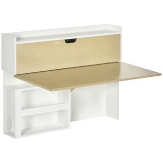 Bureau Pliable Mural Avec Étagères Et Placard, 100 X 18 X 74 Cm Effet Bois Naturel