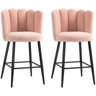 Lot De 2 Tabourets De Bar Design Contemporain Acier Noir Effet Laine Bouclée