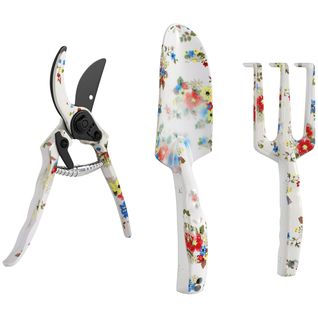 Kit 3 Outils De Jardin - Sécateur, Transplantoir, Griffe à Main - Blanc