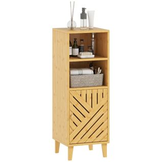 Meuble Bas Salle De Bain Style Cosy Bambou Porte 2 Niches Dim. 32 X 30 X 90 Cm